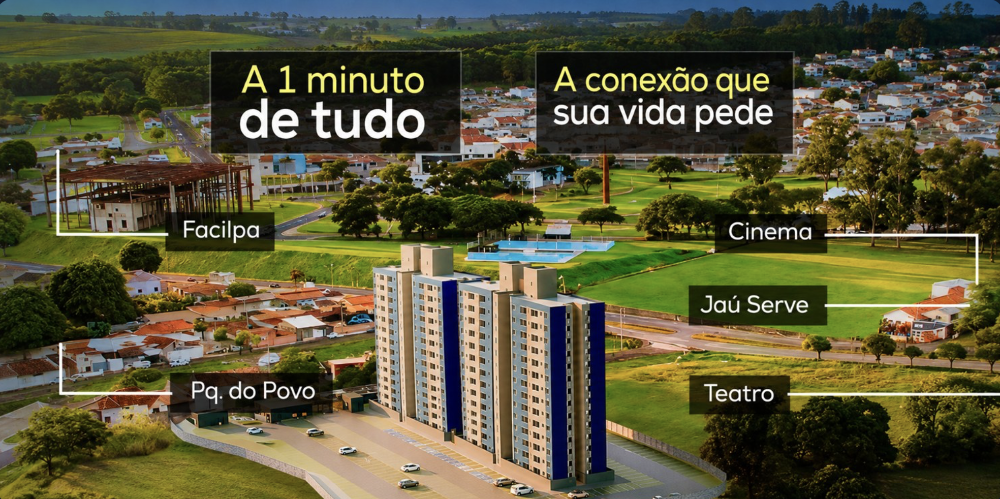 Vista aérea do entorno do Residencial Sirena com os pontos de referência da cidade