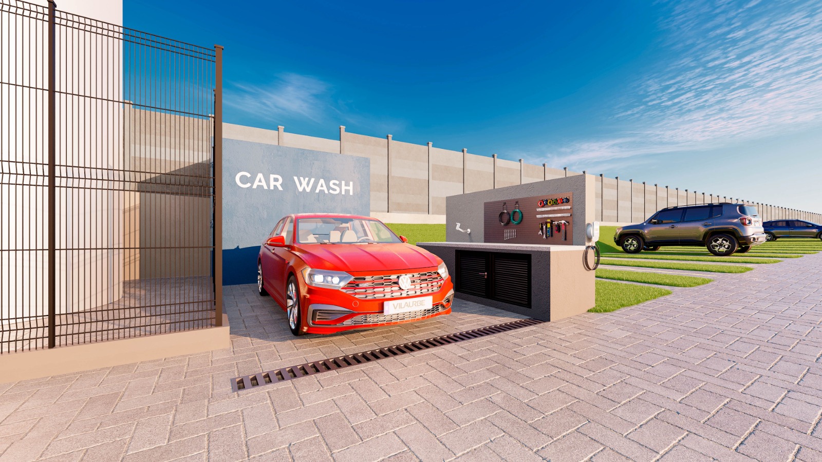 Vaga de car wash com infraestrutura de água e energia