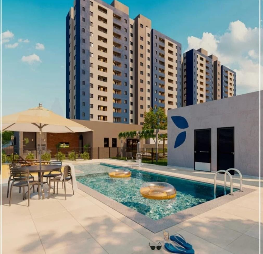 Piscina adulto e infantil com deck, quiosque e espaço happy hour